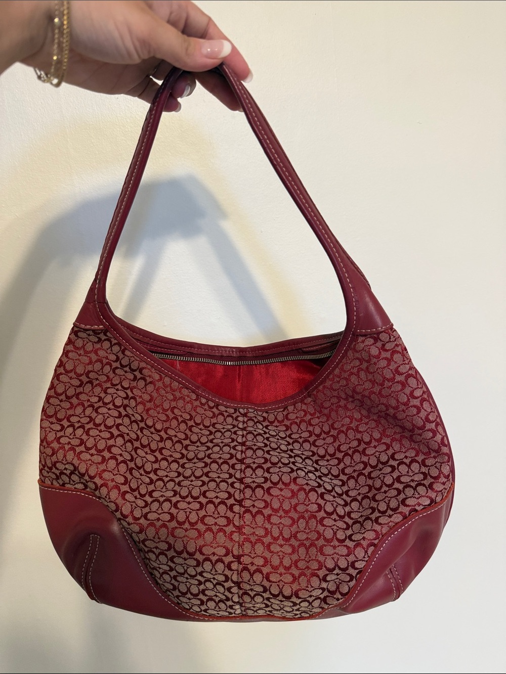 Coach Burgundy Signature Hobo Shoulder Bag - Picture 4 of 4